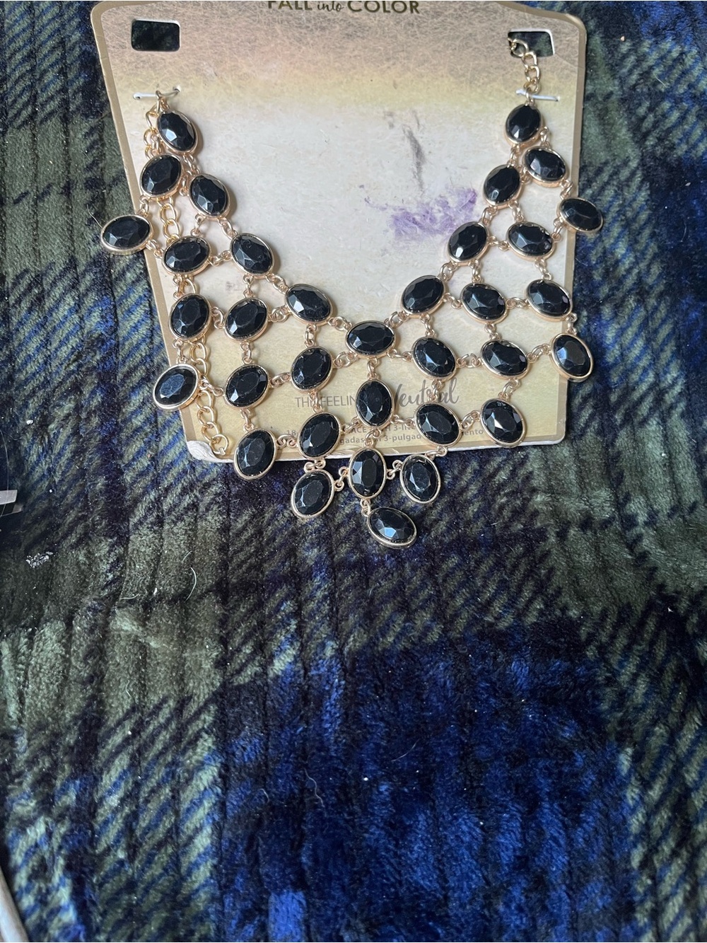 Gold-Tone Black Statement Bib Necklace - Unbranded